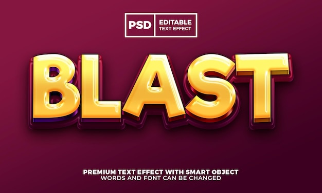 Blast gioco di cartoni animati in stile effetto testo modificabile in 3d