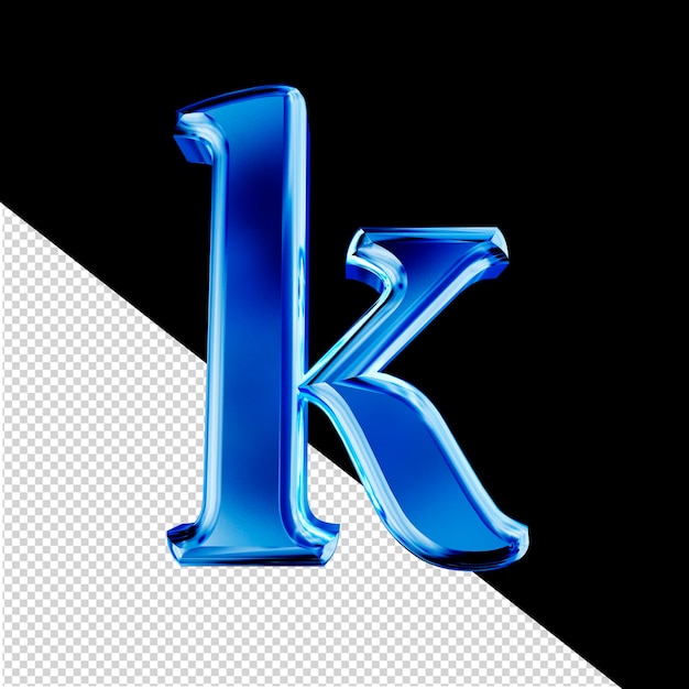 Blått 3D-symbol med skråskrift k
