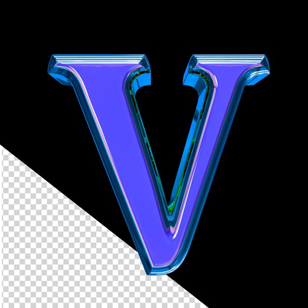 PSD blauw 3d symbool in een blauw frame letter v