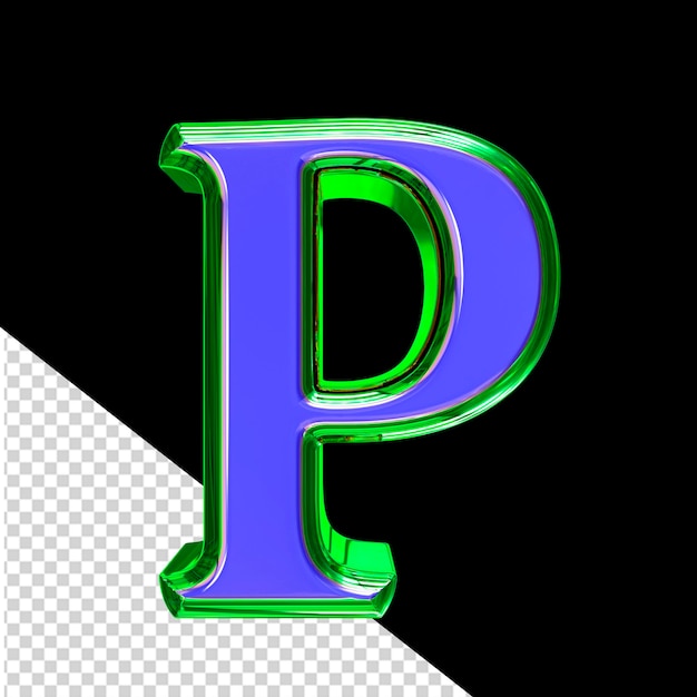 PSD blauw 3d symbool in een groen frame letter p