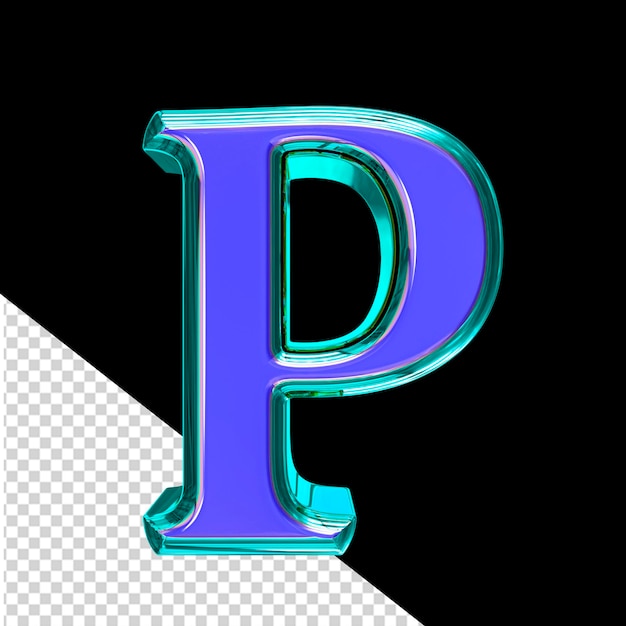 Blauw 3d-symbool in een turquoise frame letter p