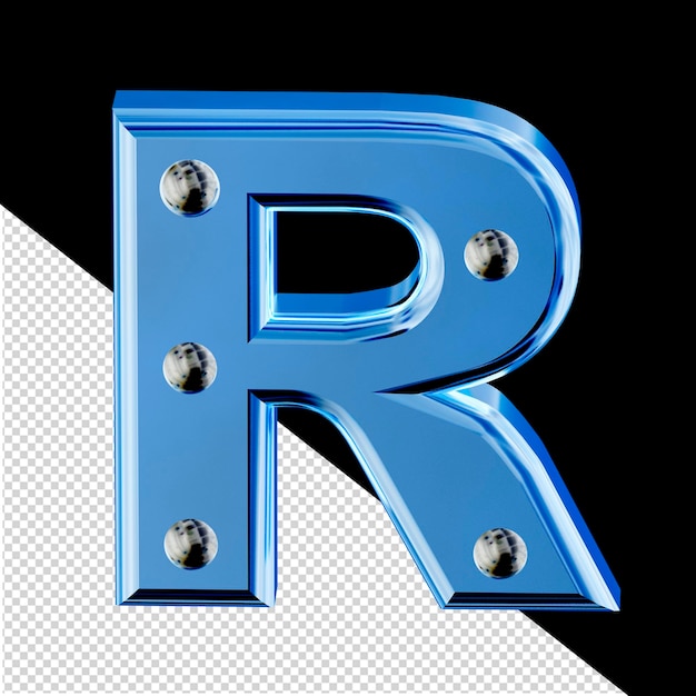 PSD blauw 3d symbool met metalen klinknagels letter r