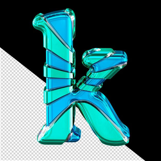 Blauw 3d symbool met turquoise horizontale dunne bandjes letter k