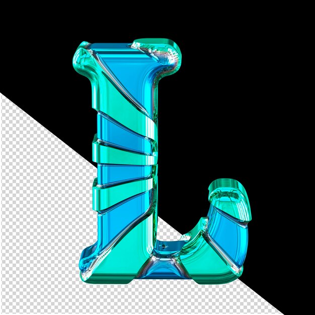 PSD blauw 3d symbool met turquoise horizontale dunne bandjes letter l