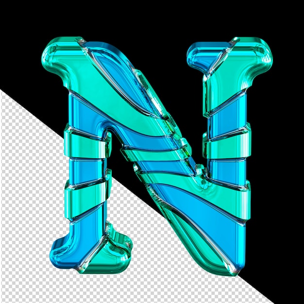 PSD blauw 3d symbool met turquoise horizontale dunne bandjes letter n