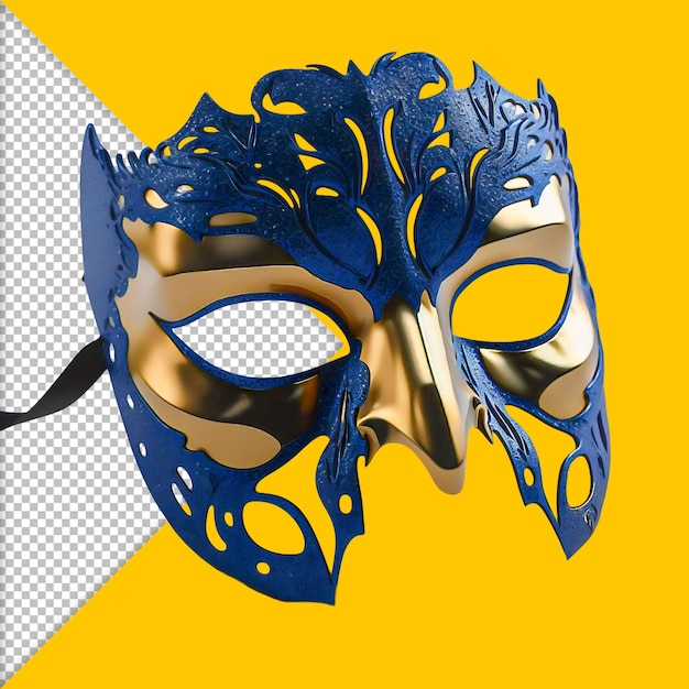 PSD blauw en goud 3d carnavalsmasker