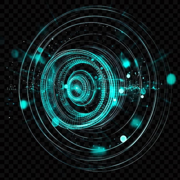 Blauw hologram van gloeiende cirkelvormige ringen op een doorzichtige achtergrond