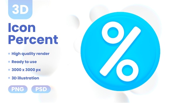 PSD blauw icoon 3d-percentageteken