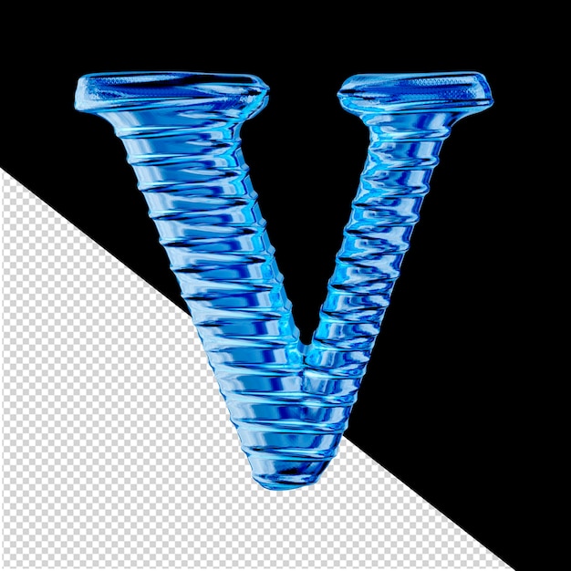 PSD blauw ijs 3d-symbool. letter v.