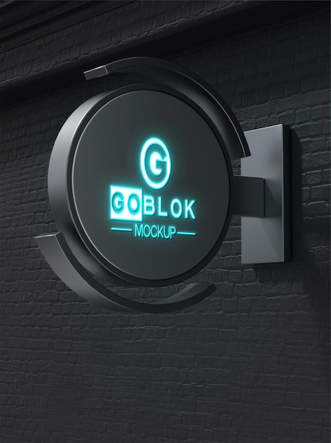 blauw licht winkel uithangbord mockup