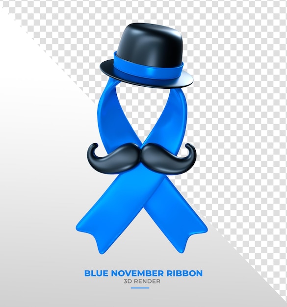 Blauw lint in hartvorm voor november Blauwe campagne in 3D rendering met transparante achtergrond