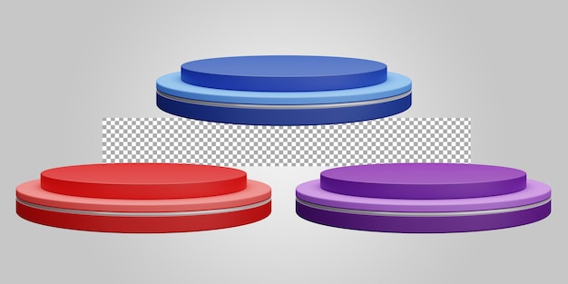 Blauw rood paars voetstuk van platform display op transparante achtergrond leeg podium 3D-rendering