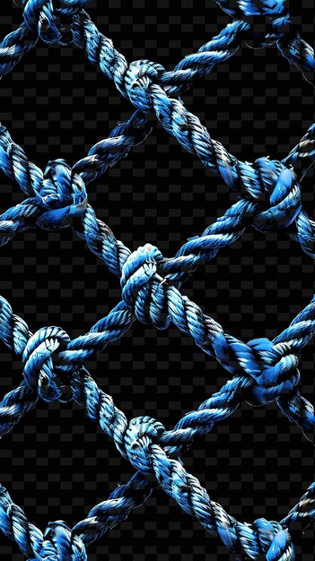 Blauw touw met een knoop en blauw touw op een zwarte achtergrond
