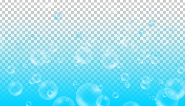 Blauw water met geïsoleerde bubbels op een doorzichtige achtergrond