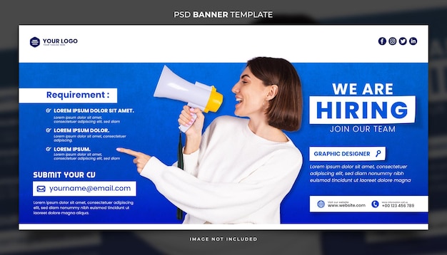 PSD blauw we huren banner template