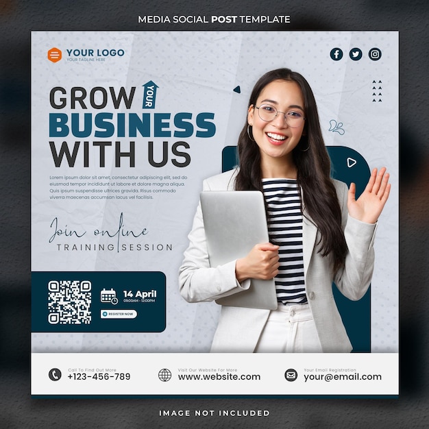 Blauw wit grow business media social post-sjabloon