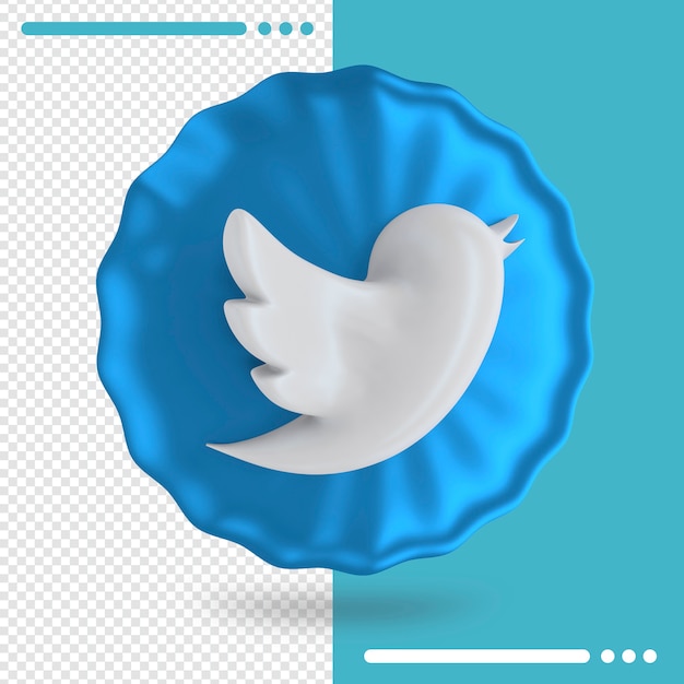 Blauwe ballon en logo van twitter 3d-rendering