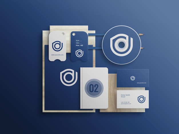 Blauwe briefpapierset premium psd-mockup