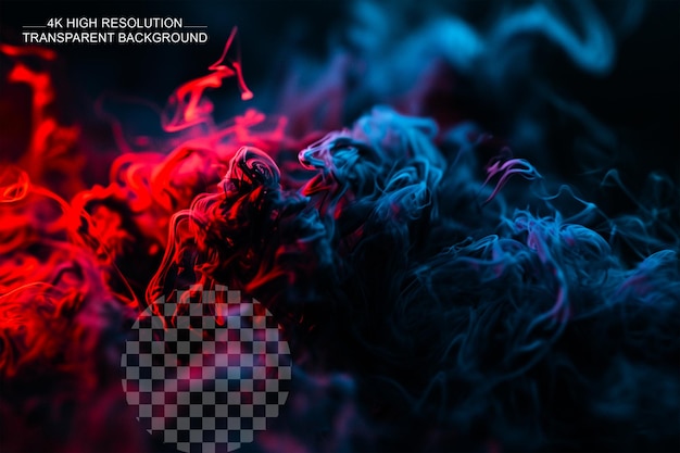 PSD blauwe en rode amoled splash van neonlicht met rook-effect en deeltjes op transparante achtergrond