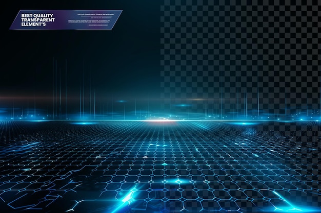 Blauwe gloeiende achtergrond met Hexagon Grid Techno op doorzichtige achtergrond