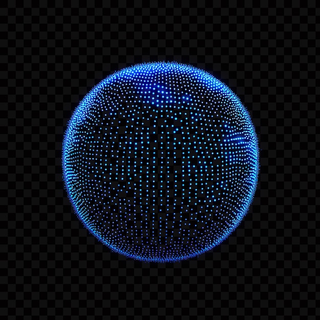 Blauwe gloeiende digitale bol gemaakt van kleine puntjes op een doorzichtige achtergrond