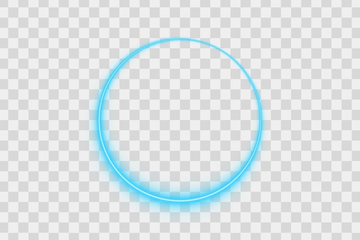 PSD blauwe gloeiende neon ring cirkel omtrek met transparante achtergrond voor futuristische digitale licht