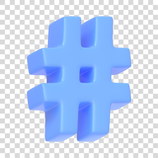 Blauwe hashtag symbool geïsoleerd op witte achtergrond 3D pictogram teken en symbool Cartoon minimalistische stijl