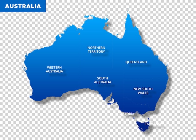 Blauwe kaart van Australië op een doorzichtige achtergrond