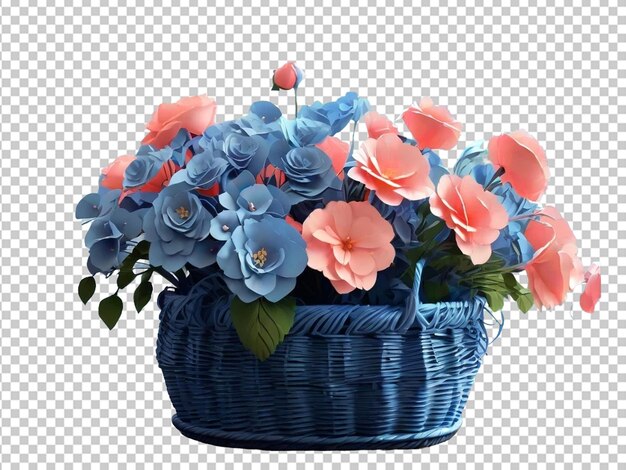 PSD blauwe mand van plastic vol met bloemen