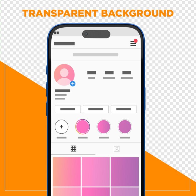 Blauwe mockup van een mobiele telefoon met een doorzichtige achtergrond