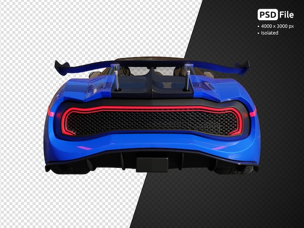 Blauwe moderne sportwagen achteraanzicht geïsoleerde 3d render