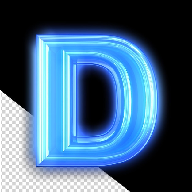 PSD blauwe neon symbool letter d