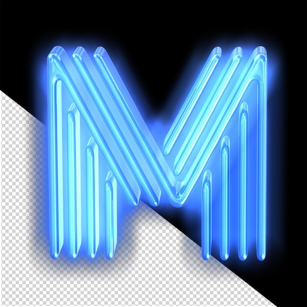 Blauwe neon symbool letter m
