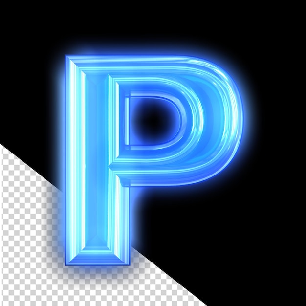 Blauwe neon symbool letter p