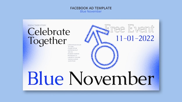 PSD blauwe november bewustzijn facebook sjabloon