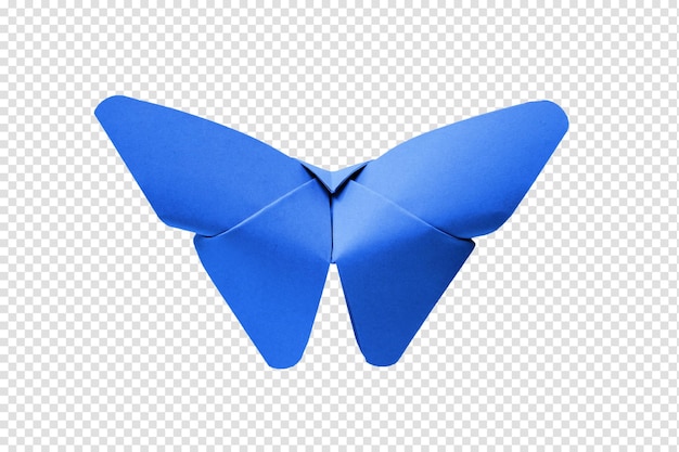 Blauwe papieren vlinder origami geïsoleerd op een witte achtergrond