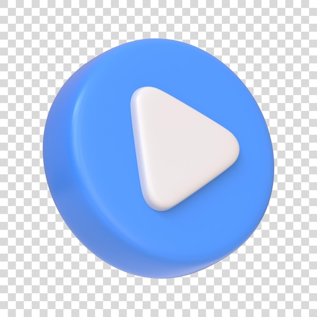 Blauwe ronde afspeelknop geïsoleerd op witte achtergrond 3D pictogram teken en symbool 3D render illustratie