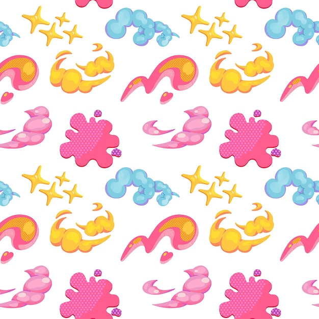 blauwe rook gele wolk roze banier gele stardigital schilderen naadloos patroon