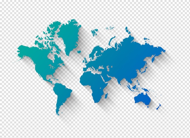 Blauwe wereldkaart illustratie op een transparante achtergrond