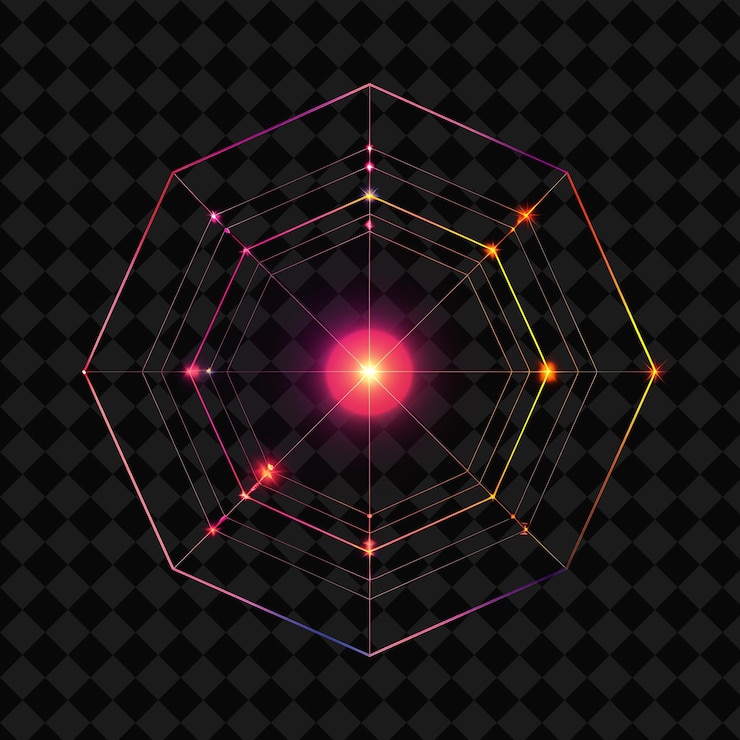 PSD 실루 내의 불타는 네온 성 (neon binary stars inside a silhouette enneagonal sha) png y2k 네온 공간 디자인
