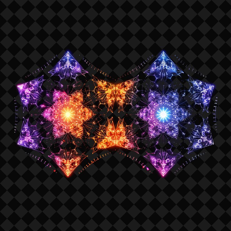 PSD blazing neon binary stars inside a silhouette enneagonal sha png y2k neon space designs
