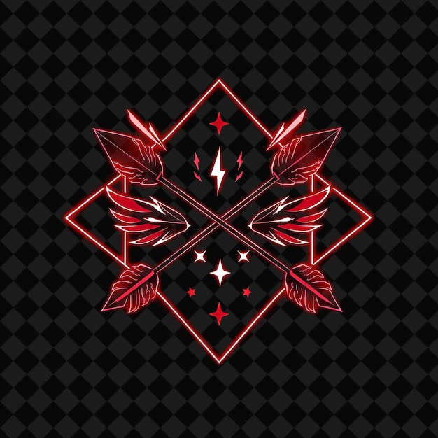 Blazing Neon in a Rectangular Badge With a Crossed Arrows Silhouette and Sharp Edges Inside Featur