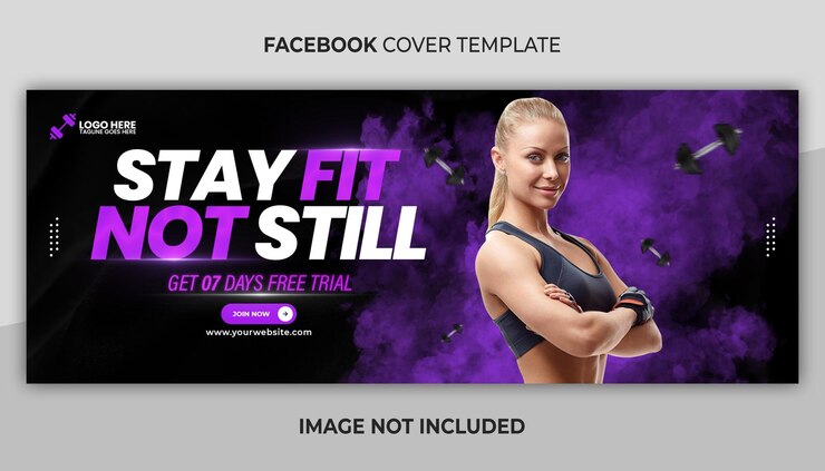 PSD blijf fit, niet stil fitness facebook-omslag en webbannersjabloon