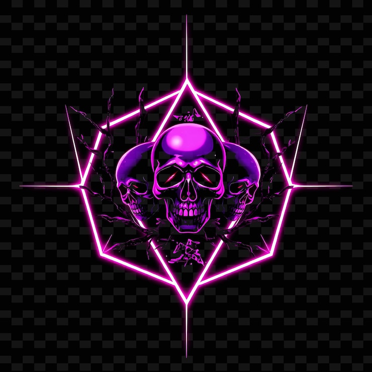 PSD blinding neon tracing a pentagon shape with razor sharp borders inside features skulls shattered g