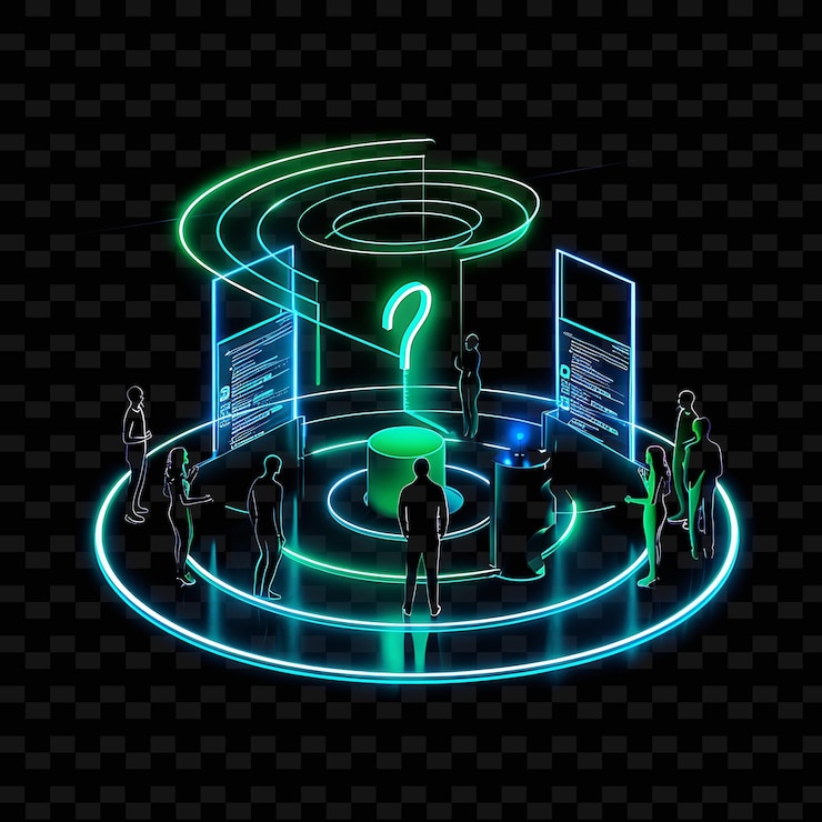 PSD blinking neon poll with people answering questions landscape neon line art landscape background
