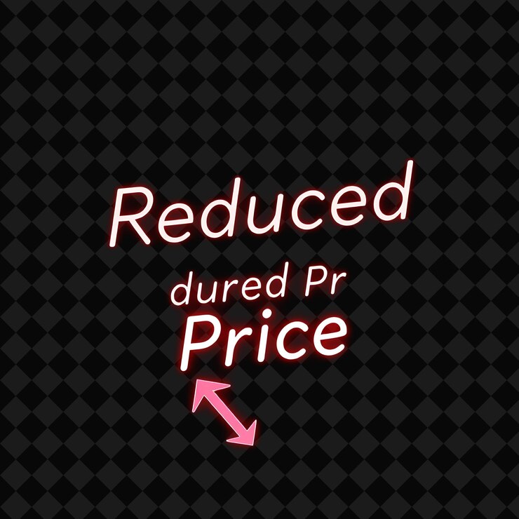 PSD blinking reduced price text flickers in neon bright red and scarlet with descending arrows stock mar