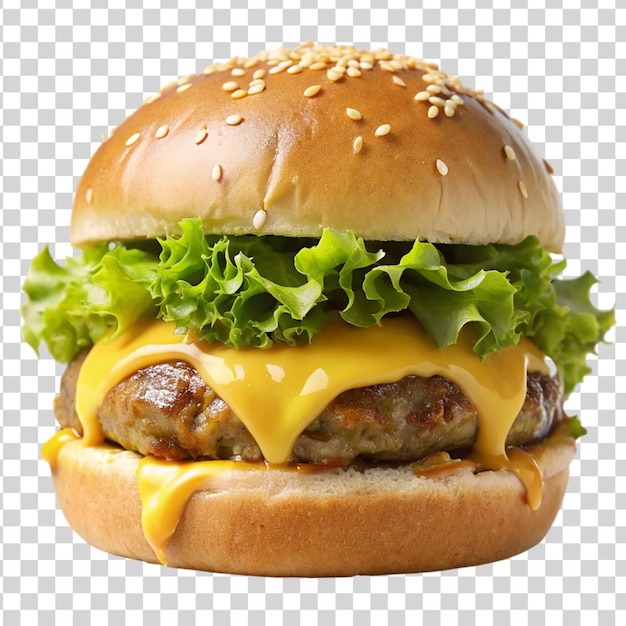 Bliskie Zdjęcie Cheeseburgera Z Roztopionym Serem Na Przezroczystym Tle