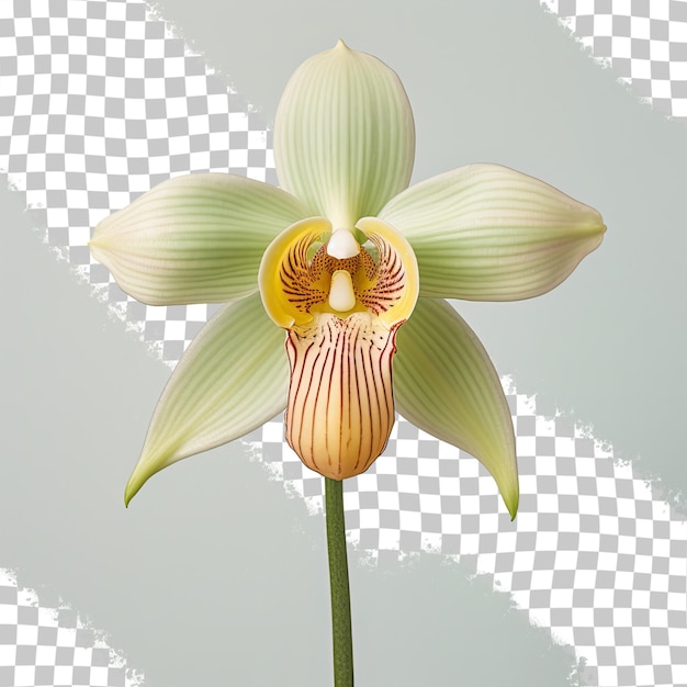 Blisko rozkwitającej orchidei paphiopedilum