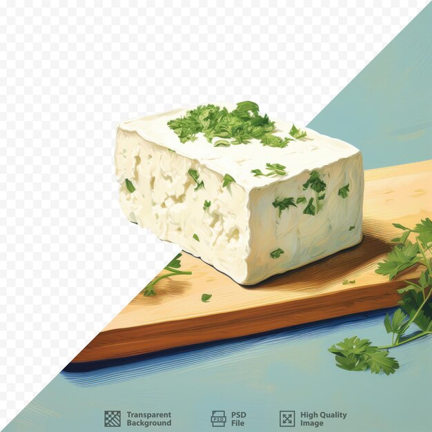 A block of cheese with parsley on it