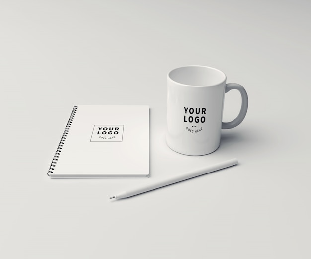 PSD block note with coffee mug mockup